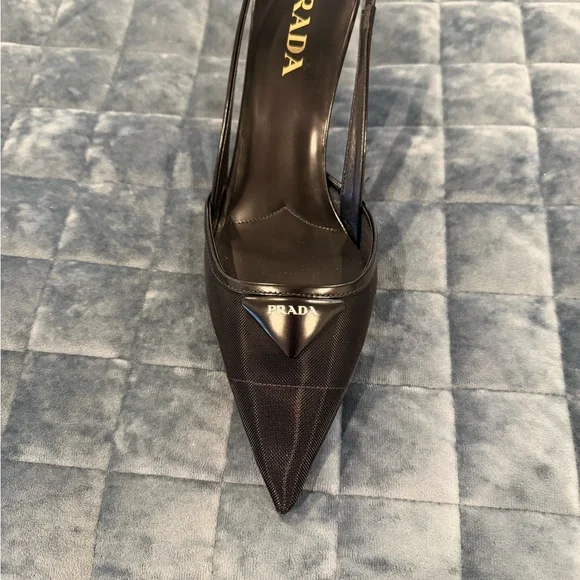 Prada Black Mesh & Leather Slingback Pumps - Picture 5 of 5